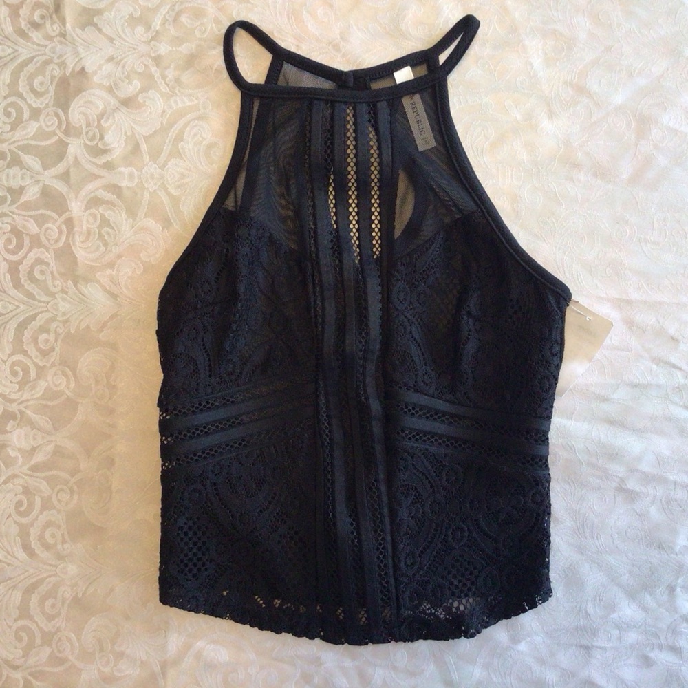 Love Republic J.Core Sheer Lace Mesh Sleeveless Black Goth Top Small